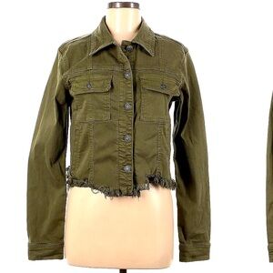 Hidden distressed Jean jacket, worn once, olive green